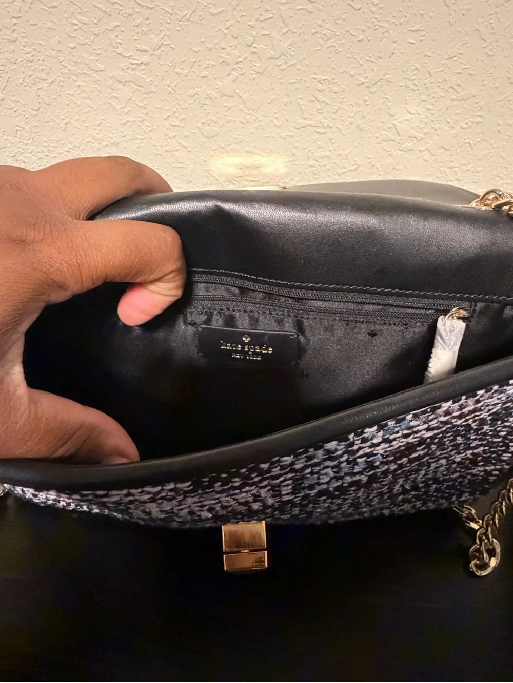 kate spade Woven Tweed Crossbody Bag in Black and Pink